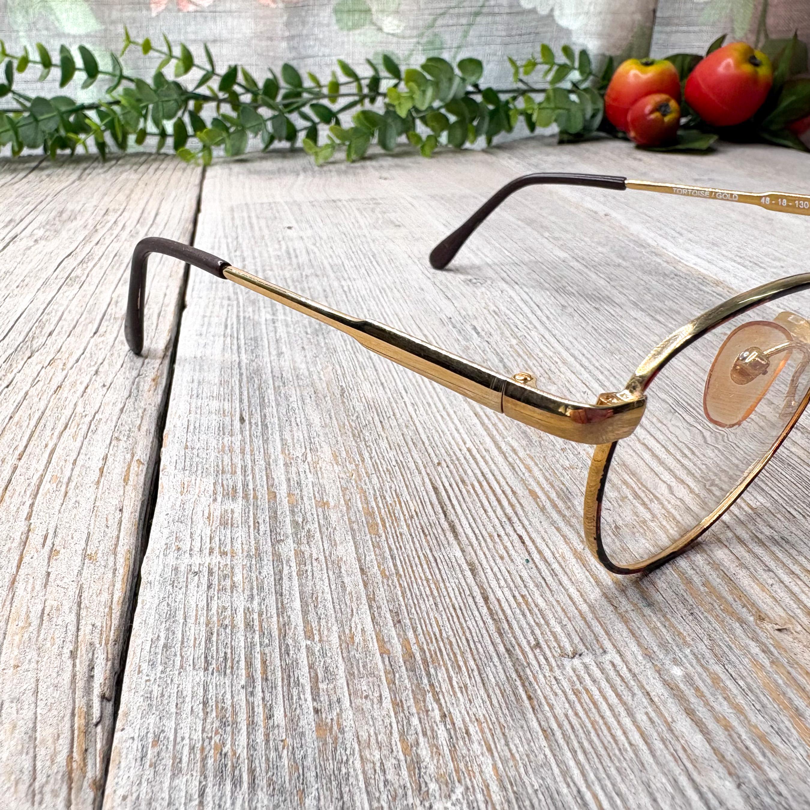 Vintage Tortoise Gold Metal Eyeglass Frames: Round Unisex 90s