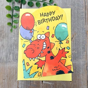 Kleine jongens gelukkige verjaardagskaart gemaakt in de VS kind/kinderen/kinderen dinosaurusballonnen dode inventaris vintage nieuwe oude voorraad