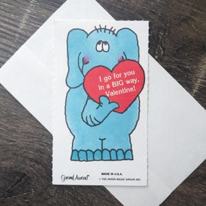 Tarjeta de San Valentín con elefante, te amo, grande, dulce, linda, divertida, novedosa, para niño, niña, adolescente, mujer, hombre, niño, niños, tarjeta de felicitación vintage, números de EE. UU.