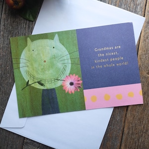 happy birthday card grandma cat flower cute sweet love grandmother mama american greetings vintage stationery pink/purple/green drawing mom