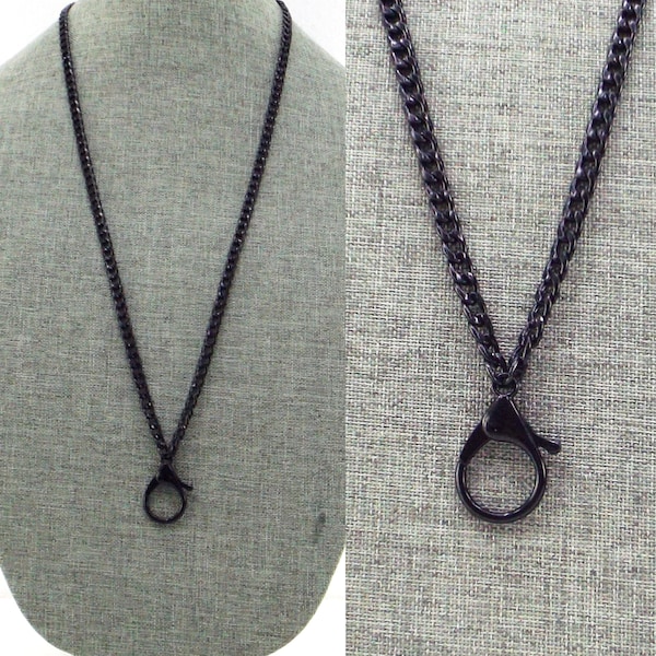 chunky chain lanyard black | thick chain necklace | id badge holder | eyeglass loop | ring holder necklace