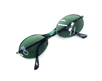Jaren 80 zonnebril, futuristische zonnebril, bug eye zonnebril NOS vintage zonnebril - groen metalen frame