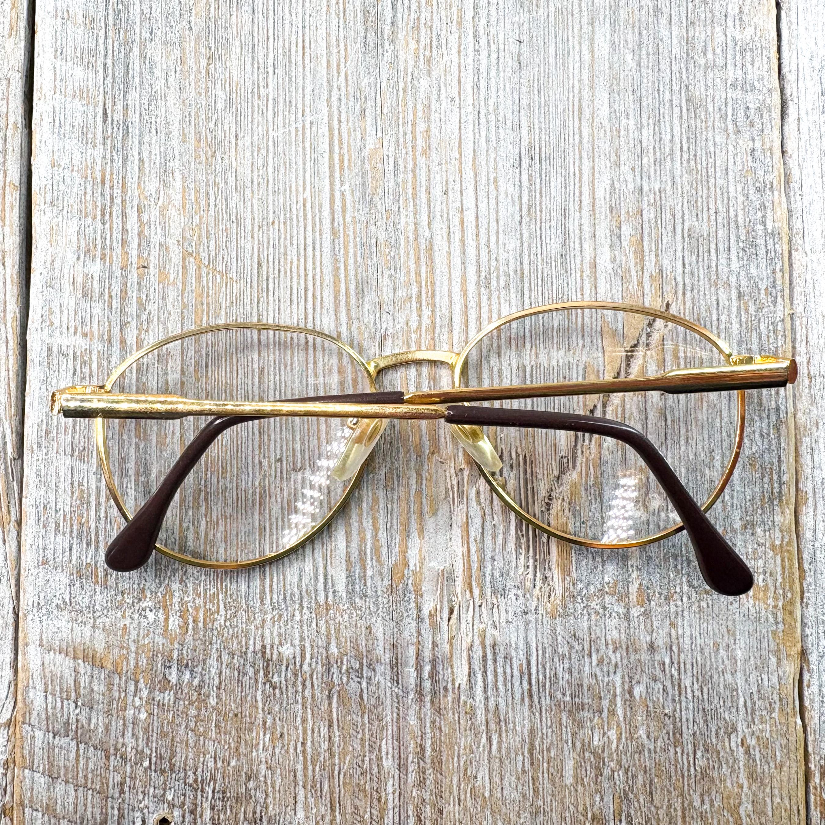 Vintage Round Eyeglass Frames: Gold Tortoise Metal Glasses 52[]18