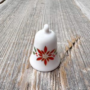 Miniature porcelain bell christmas ornament thimble bell collectors series 4 holly flower holiday decoration original box hallmark keepsake