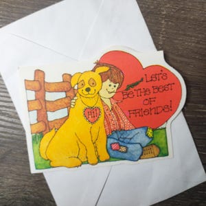 Meilleurs amis carte de Saint-Valentin chien et garçon à la ferme carte de voeux clôture carte vintage stationnaire lui/hommes/elle/femmes/mari/femme/fille