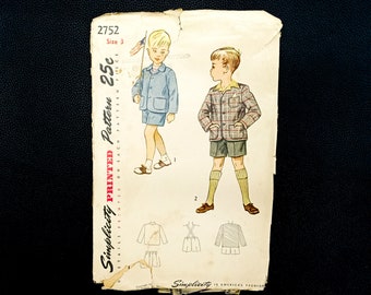 40s vintage Simplicity sewing pattern 2752 boys size 3 suit jacket, suspender trouser shorts