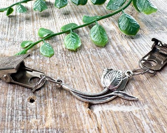 Silver-Tone Tulip Cinch Clip: Handmade Shirt Dress Sweater Clasp