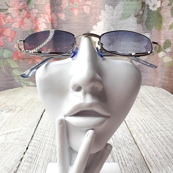 Vintage Rectangular Sunglasses: Blue Lens Silver … - image 4