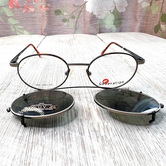 Round Eyeglass Frames: Matte Gunmetal & Brown Tor… - image 2