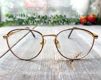 Vintage Gold Tortoiseshell Round Eyeglass Frames - Unisex 1990s NOS