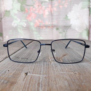 deadstock vintage eyeglasses square eyeglass frames only dark metallic blue unisex/men/women fashion accessories nos accessory glasses new
