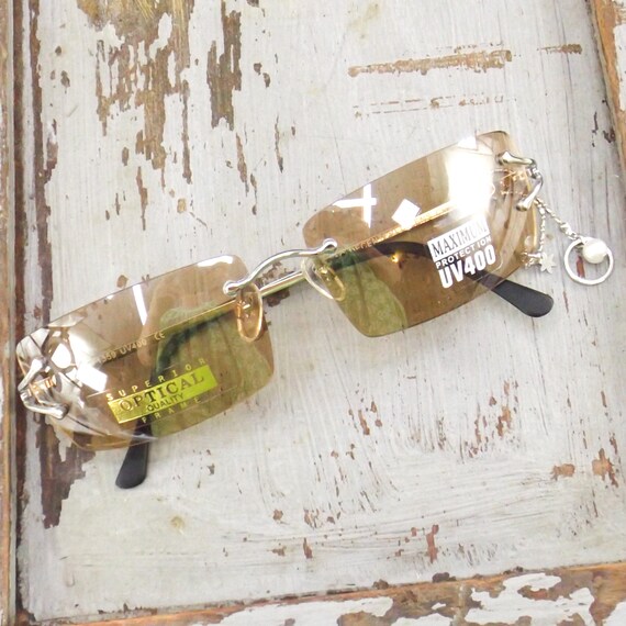 rimless sunglasses, dangle charm sunglasses vinta… - image 4