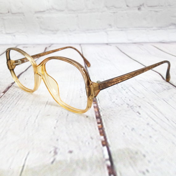 1980s large round eyeglasses yellow brown vintage… - image 3