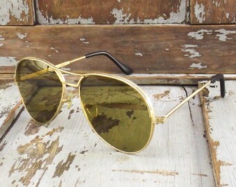 sunglasses vintage NOS sunglasses gold with brown glass lenses