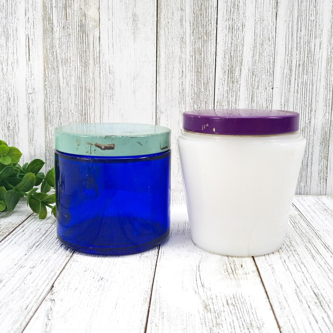 Vintage Glass Jar With Lid, Cobalt Blue Glass Jar, Noxema Jar, Milk