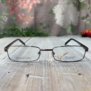 stainless steel rectangle eyeglass frames only gunmetal black eyewear deadstock vintage eyeglasses unisex/men/women fashion glasses 1990s