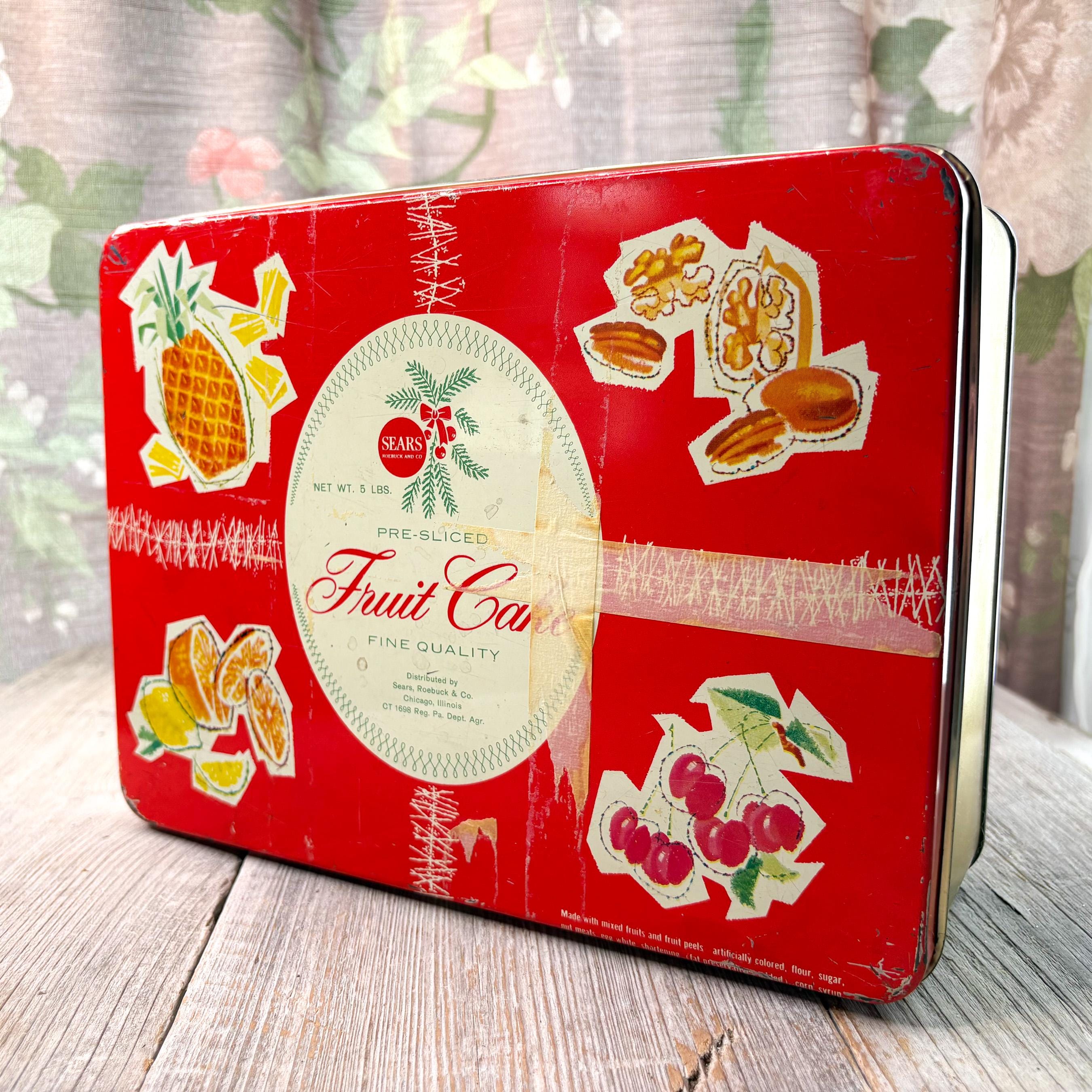 Vintage Sears Fruit Cake Tin Box Large Rectangle Metal Container