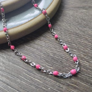 pink enamel beaded bracelet chain-link dainty thin silver jewelry women colored satellite beaded dots