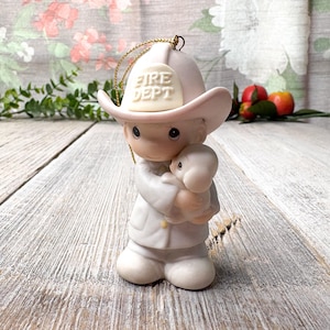 love rescued me precious moments ornament porcelain 102385 enesco 1986 original box fire fighter little boy holiday collectibles decoration