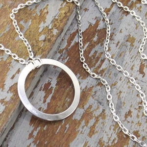 silver circle pendant statement necklace floating necklace unisex jewelry
