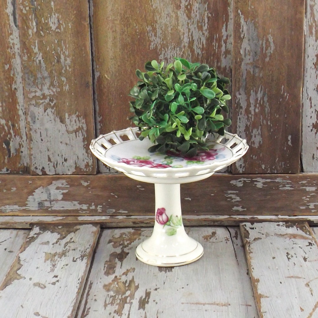 Vintage Porcelain Pedestal Stand Footed Cake Stand Small Dessert Tray
