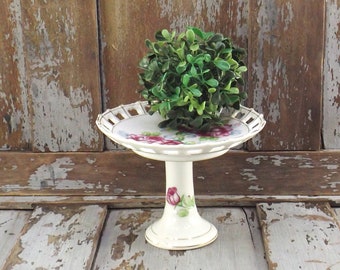 vintage porcelain pedestal stand | footed cake stand | small dessert tray