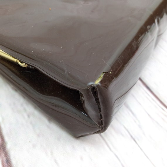 vintage brown patent leather clutch purse with go… - image 5