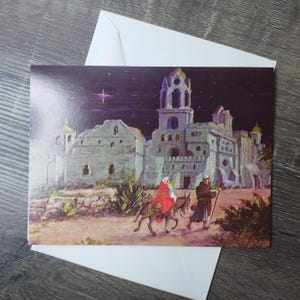 Chiesa di Gerusalemme scena cartolina di Natale Maria e Gesù bambino pastore asino religioso cristiano religione biglietto di auguri madre/padre/amico