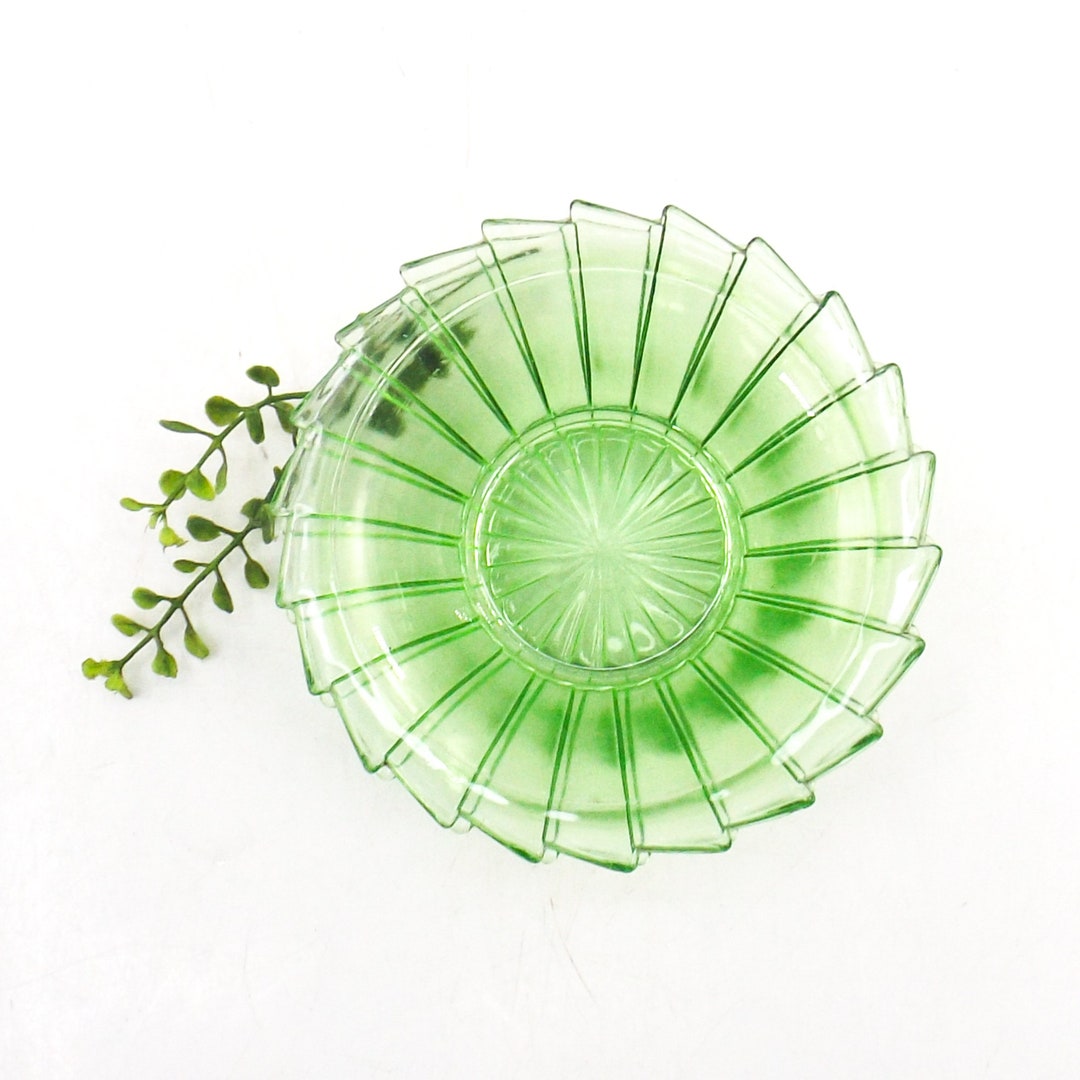 Green Vaseline Glass Cereal Bowls Vintage Depression Glass Etsy