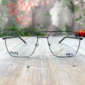 flat-top aviator eyeglass frames only square eyeglasses double-bridge glasses gunmetal-black eyewear deadstock vintage unisex/men/women 90s
