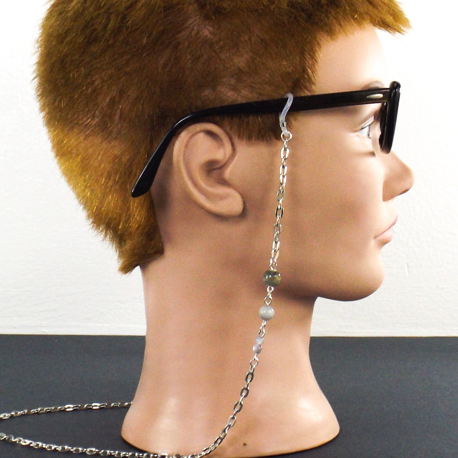 Catena di occhiali d'argento verde e grigio perline / | Etsy