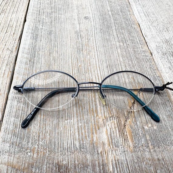 Oval Eyeglass Frames: Matte Metallic Blue Vintage… - image 6