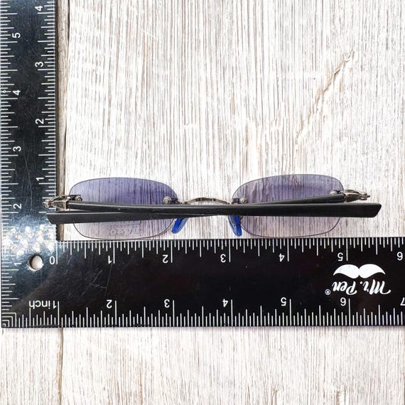 Rimless Rectangular Sunglasses: Blue Lens, Silver… - image 5