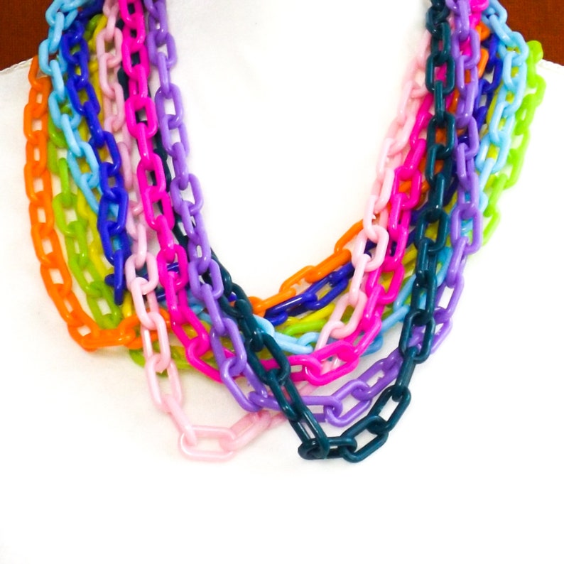 24 plastic chain necklace paperclip colorful chain necklace, black, pink, blue, green, orange, red, yellow, purple, white, grey, brown 1pc image 10
