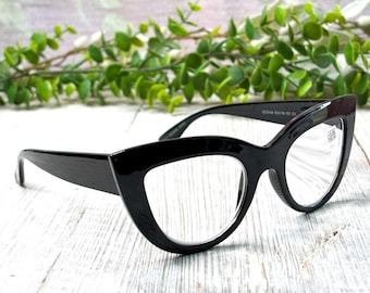 Gafas de lectura negras con montura gruesa de ojo de gato, 54[]18-137