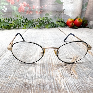 Round eyeglass frames only blue multi gold eyeglasses 1990s fashion accessories unisex/men/women glasses deadstock vintage 90s eyewear retro