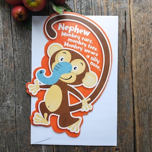 neef verjaardagskaart aap olifant neus schattig/dom/leuk/grappig/humor/nieuwigheid hem/jongens/mannen/kind/kinderen/kinderen vintage amerikaanse wenskaart