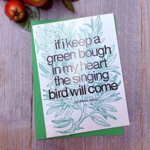 Je pense à vous carte de voeux branche verte dans mon coeur oiseau chanteur viendra branche/membre espoir/foi/amitié/bonne fortune pour lui/elle