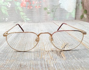 Flat-Top Oval Gold Eyeglasses Frame: Vintage 90s Unisex Deadstock (50[]20/135)
