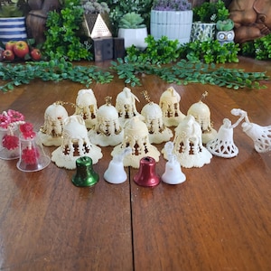 christmas bells ornaments collection lot collectible decorations holiday decor white bells cut-out aged retro accent tree decorations 16pc