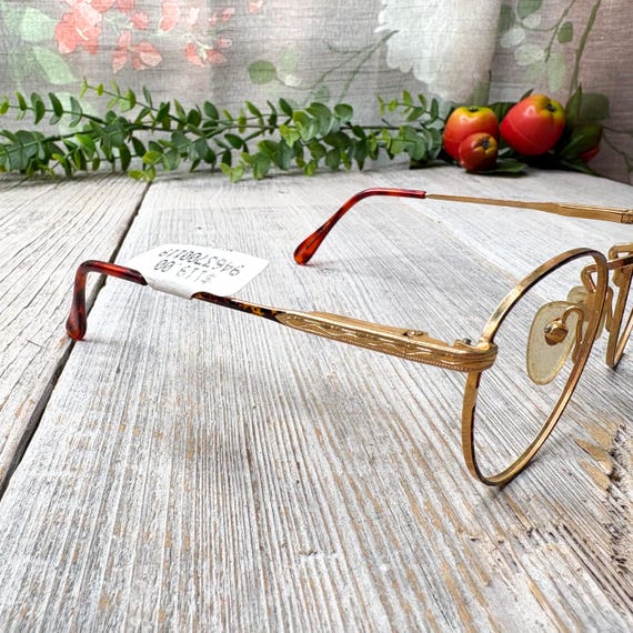 Vintage Round Eyeglass Frames: Tortoise Gold, 90s… - image 2