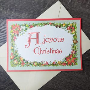 gioiosa cartolina di natale poinsettia fiore mele ghirlanda bianco/rosso biglietto di auguri cancelleria nos vintage benedizioni mamma/papà/amico/collega/zia
