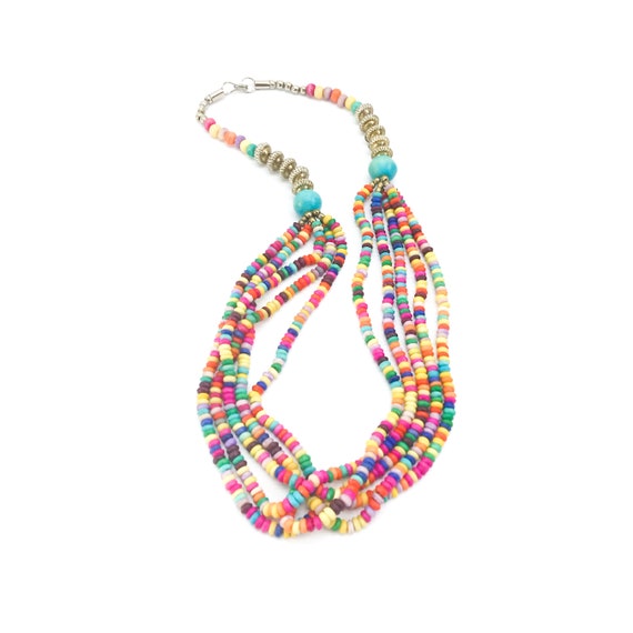 1980s boho necklace vintage beaded necklace multi… - image 2
