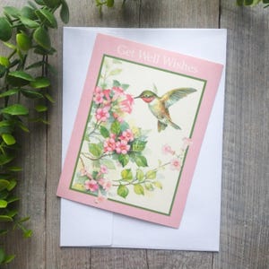 Tarjeta de pronta recuperación, tarjeta de felicitación, mejores deseos, familia, amigos, mujeres, niñas, flores, colibrí