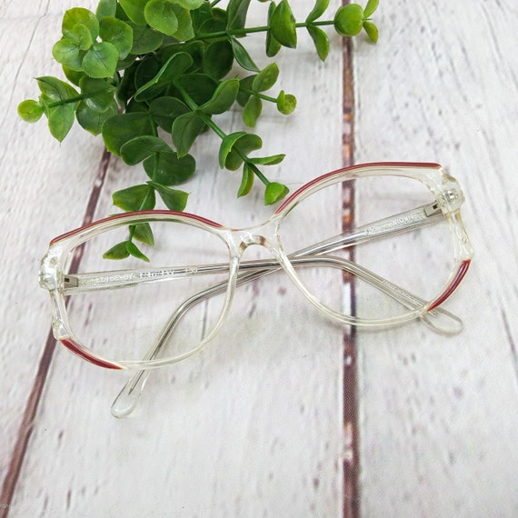 1980s large round eyeglasses clear and brown/red … - image 4