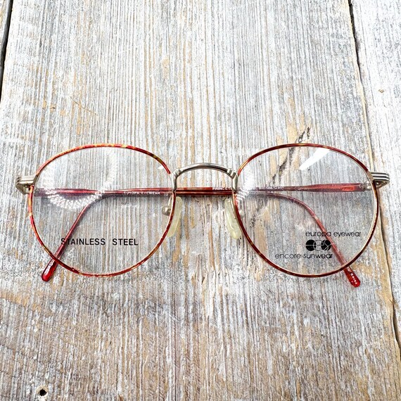 Vintage Round Eyeglass Frames: Orange-Demi & Gold… - image 6