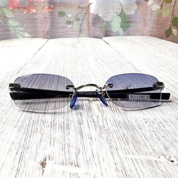 Rimless Rectangular Sunglasses: Blue Lens, Silver… - image 6