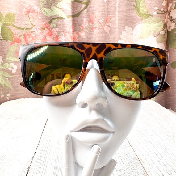 Flat-Top Tortoise-Shell Sunglasses with Green Mir… - image 4