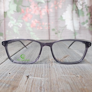 gray-blue eyeglasses frames unisex/men/women eyeglass frames square glasses deadstock vintage nos silver metal tips