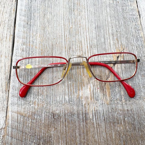 Vintage Rectangle Eyeglass Frames: Red & Gold Met… - image 6